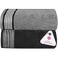 Casa Copenhagen, Germany Design - He & She Super Soft Collection 2 Pieces 100% Cotton Large Bath Towel (Size : 70 x 140 cm) -Dark Mirage Grey & Granite Grey