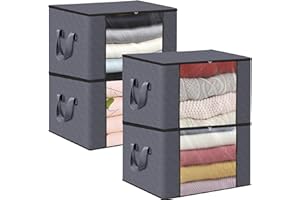 Rubessia Aufbewahrungstasche 4 Stück 90L,Aufbewahrungsbox mit Deckel, Kleiderschrank Organizer Faltbare,für Kleidung Bettdecken Kissen Aufbewahrung Boxen,Unterbett Kleiderschrank