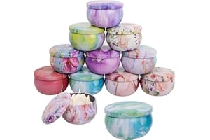 GOWTX Mixed Colours Small Candle Tins, 2.2oz Retro Metal Candle Making Jars, Unique Patterns Round Candle Cans, Mini Empty Candle Container with Lid, Bulk Wax Making Tin (Style1)