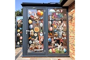 ZEIHOO Pegatinas para ventanas de Pascua, pegatinas de conejito de Pascua, pegatinas de Pascua y ventanas, pegatinas de huevo de Pascua, decoración para ventanas de Pascua