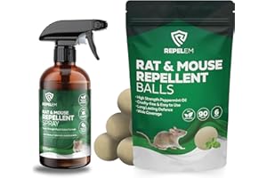 REPELEM Rat & Mouse Repellent Kit - 6 Pack Peppermint Oil Rat Repellent Balls & 250ml Rodent Repellent Spray, Mouse Deterrent Set, Mouse Poison Alternative, Humane Mice Repellent & Rat Deterrent
