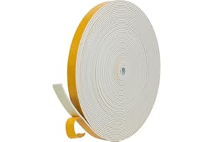 GUKOY Uszczelka do drzwi, taśma uszczelniająca, samoprzylepna, 12 mm (szer.) x 1,5 mm (śr.) / 10 m (dł.), biała, izolacja akustyczna