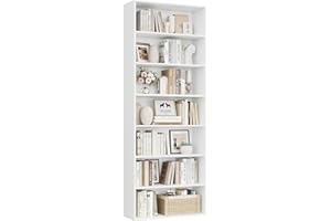 FirFurd 209.5cm Estanterías Almacenaje Madera, Librería con 7 Baldas, Estantería Libros, Libreria Estanteria, para Salón, Estudio, Habitación (Blanco)
