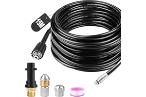 SWAWIS 15M Manguera Limpieza Tuberías Manguera Hidrolimpiadora 180 Bar Manguera Desatascador Tuberias a Presion con Boquillas Rígidas + Giratorias, Adaptador para Kärcher K2 K3 K4 K5 K6 K7