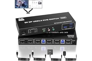 YEEMIE 8K Displayport KVM Switch 2 PC 2 Monitore USB 3.0 KVM Switches - für 2 Computer teilen sich 2 Monitore und 3 USB 3.0 Geräte DP1.4/8K@60Hz/4K@120Hz