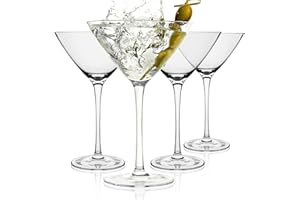 Sipour Juego de 4 Copas Martini tallo (27 cl)–Copas de Cóctel y Otras Bebidas–Elegantes Copas de Cocktail para Fiestas–Copas de Martini de Cristal Soplado a Mano–Regale un Bonito Conjunto de Martini