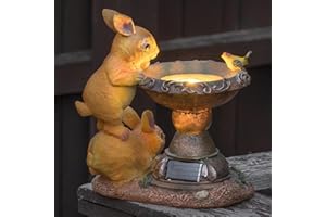 GloBrite Solar Rabbit Bird Bath for Garden | Ornaments Outdoor Statue Garden Gifts | Waterproof Resin Sculpture with Solar Lights Outdoor Ornament for Christmas Decorations & Home Decor