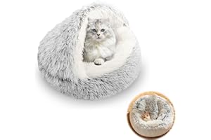 Tearmier Cat Bed, Kitten Cave Beds for Indoor Under 3kg Fluffy Pet BED Indoor Cat Cave Hooded Beds with Raffia chew stick