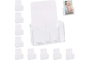 RELAXDAYS 10 Expositores para Folletos, A4 / DIN Largo, para Mesa y Pared, Metacrilato, 27x24x10 cm, Transparente