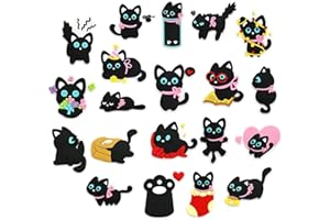 YOLJUN Lot de 20 breloques pour chaussures - Motif chat noir - Pour chaussures Crocs - Accessoire de décoration pour enfants, adolescents et adultes