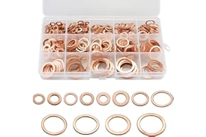 JRSHIRLEYLTD Set di 335 anelli di tenuta in rame, kit di rondelle di tenuta piatte metriche in rame, 12 dimensioni, guarnizione tappo pozzetto, M5 M6 M8 M10 M12 M14 M16 M16 M20