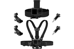 Adiwo Set de Accesorios Action Cámara, Arnés de Pecho Ajustable,Correa de Cabeza, para GoPro y Cámaras de Acción, Ligero y Cómodo, Rendimiento Elástica Correa Ajustable, Cámara de Acción Accesorios