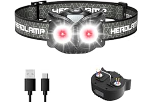 Lsnisni Hibou Lampe Frontale LED pour Enfants, 400 Lumens Torche Frontale, Piles Incluse, Léger e Étanche pour, Lecture, Course, Randonnée (1 Pièce/ 2 Pièces)