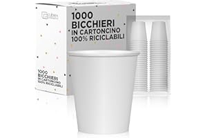 cubex professional 1000 Bicchieri in cartoncino da 180 ML Bianchi, per Caffè, Acqua, Bevande Calde e Fredde, 100% Riciclabili
