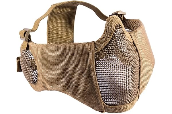 OneTigris Masque De Protection Visage Moitié en Maille d'acier avec Les Sangles Réglables pour Airsoft Paintball CS (Version Améliorée avec Système de Protection pour Oreilles