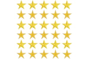 JUGNAW Pack de 30 Parches Termoadhesivos Estrella para Decoración y Reparación de Ropa, Apliques de Estrella para Mochilas, Parches Bordados Fáciles de Planchar y Coser, Poliéster Durable (Amarillo)