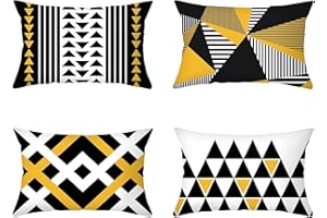 Daesar Fodera per Cuscino, Federe Cuscini Divano Moderni Nero Bianco Giallo Federa Cuscini 30x50 CM 4 Pezzi Triangolo di Motivi Geometrici, Federa Poliestere