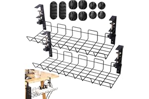 GELLDG 2PCS Kabelmanagement Schreibtisch, Kabelträger ohne Bohren unter dem Schreibtisch, Kabel Management Organizer Tray für die Meisten Tische, Steckdosenleiste (Schwarz)