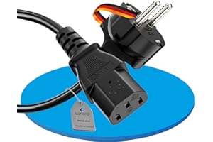 sonero Stromkabel Kaltgerätekabel 3 Polig, 2,0m, Schutzkontakt Stecker Netzstecker auf Kaltgerätekupplung C13 Buchse, Netzkabel Netzteil Strom Kabel für Monitor PC Drucker, Schwarz