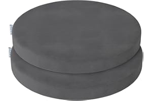 ‎PRIMEPATIO PRIMEPATIO Rund Stuhlkissen Set (2er, Anthrazit) 35x35x5cm - Hochdichte Schaumstoff-Sitzauflage für Küchenstuhl, Gartenstuhl - Waschbar Bezug Indoor/Outdoor