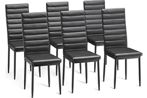 Bealife Sillas de Comedor Modernas, Juego de 6 Tapizadas en Piel Sintética con Respaldo Alto y Asiento Acolchado, para Cocina y Comedor (Negro, Juego de 6)