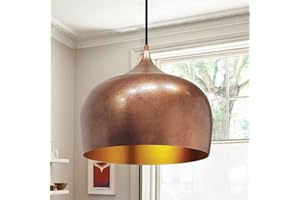 bamyum Suspension Luminaire Moderne en Bois et Metal, Lustre Salle à Manger Ronde de 30 cm, Lustre Cuisine E27 en Métal, Plafonnier, Lampe pour Chambre, Salon, Couloir, Ton Cuivré