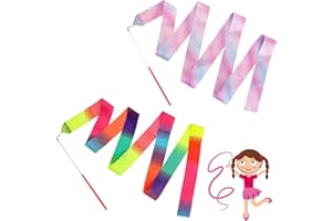 Ptwola 2 Stück Gymnastikband mit Stab 2M Premium Tanzen Streamer Rhythmische Sportgymnastik Band Funkelnd Tanzbänder für Mädchen künstlerischen Tanz Zirkus Karnevalsshows Outdoor-Spiele Talentshows
