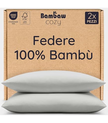 LINENWALAS 2 Federe Per Cuscino In Bambù Biologico 50x75 Cm - Morbide, Rinfrescanti, Ipoallergeniche - Protegge Capelli E Pelle - 2