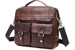 BAIGIO Maletín de Cuero Vintage para Portátil de 15,6' Bolsa de Hombro o Negocios para Profesor Negocios Oficina o Universidad de Auténtica Piel