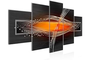 Runa Art - Cuadros Decorativos Abstracto 200 x 100 cm 5 Piezas XXL Decoracion de Pared Diseño Gris Naranja Negro 103351b