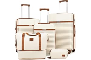 Joyway ABS Hard Shell Expandable Trolley Suitcase Set with 4 Wheels and TSA Lock, White, Luggage set 5 pieces, Rigid cart with swivel wheels