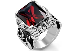 JewelryWe Męskie punkowe pierścienie motocyklowe: vintage gotycki smok pazur ze stali nierdzewnej sygnet z czerwonym kamieniem na Walentynki Dzień Ojca