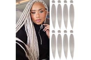 ORIGINEA 8 Packs/Lot EZ Braid 26 inch Professional Pre Stretched Braiding Hair Yaki Texture Braiding Hair for Crochet Hair Braids Long Free Synthetic Fiber Hair Extensions (#Silver)