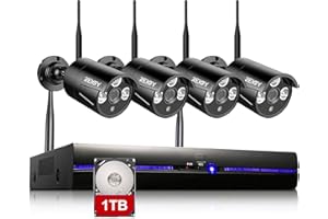 REIGY 3MP Kit de vidéosurveillance WiFi extérieur avec 1 to HDD, 8 CH NVR+4 x 1296P IP66 étanche Caméra de Surveillance, Caméra sans Fil, Enregistrement Audio Vision Nocturne, capteur de Mouvement