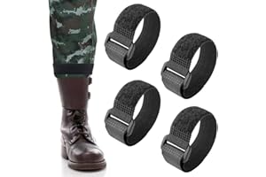 AFCJLTO Set di 4 elastici neri con chiusura in adesivo magico, ideali per pantaloni e camicie. Perfetti per attività all'aria aperta come escursionismo, pesca, caccia, ciclismo, giardinaggio
