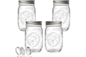 Eastrise Glass Airtight Jar-Set of 4 Screw Top Jars with Lids- Perfect for Overnight Oats, Salad Creations, Pickling Adventures,A Must-Have for Preserving Jam (450ml/15 oz)