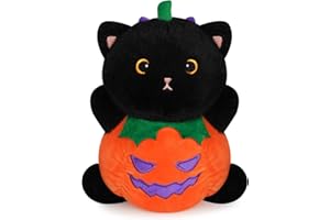 Yamepuia Halloween Cat Plush, Black Cat Stuffed Animals Pumpkin Plush Black Cat in Pumpkin Costume, Pumpkin Stuffed Cat Plushie Toy for Kids Desktop Room Halloween Party Decoration