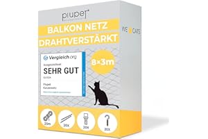 PiuPet® Katzennetz Drahtverstärkt I 8x3m I schwarz I Befestigungsset inklusive I Katzennetz für Balkon | Katzengitter Fenster | Katzen Fensterschutz