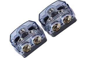 RKURCK Power Distribution Block, 1x0GA In 2x0GA Out, 2 Way Car Audio Stereo Amp Distribution Connecting Block for Audio Splitter 2 Pcs (1x0 In+2x0 Out)
