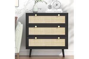 Yvsevnr Kommode mit Schubladen, Kommode Schwarz, Kommode Schlafzimmer mit Viel Stauraum, Rattan Kommode für Wohnzimmer, Schlafzimmer, Jugendzimmer und Büro 80 x 40 x 91 cm