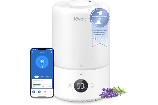 Levoit Humidificateur d'air bébé Intelligent Top-Fill 3L, Avec Alexa et APP, à Ultrasons à Brume Froide et Diffuseur, 19dB Silencieux, Minuterie, Sans BPA Dual 200S, Blanc