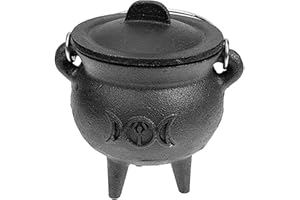 Blogiiup Chaudron en Fonte en Fonte, en Fonte de Chaudron avec Couvercle et poignée de Transport pour Les Sorts, pour la décoration d'halloween ou la brûlure de l'encens (Lune à Trois)