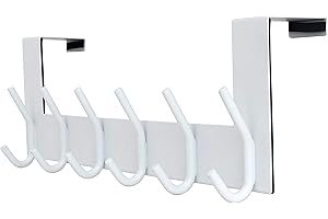 Dseap Türhaken - für Tür bis 4,5cm Dicke, Edelstahl Türhakenleiste Türgarderobe Türhänger Kleiderhaken Tür Zum Einhängen Mantel Kleidung Hut Handtuch Jacken, Mit 6 Runden Haken, Weiß