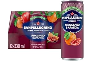 San Pellegrino Italian Sparkling Drinks Tastefully Light Sparkling Pomegranate & Orange Canned Soft Drink 12 x 330ml | 68 kCals per Can