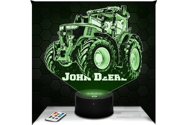 Lampephoto.fr - Lampe 3D J. Deere Tracteur Agricole, Idée Cadeau Agriculteur, Veilleuse Tactile Led, Effet Hologramme 3D, Idée Cadeau Noël Anniversaire Garçon et Fille, Déco Chambre TOP