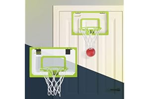 Hauki Mini Basketballkorb fürs Zimmer im Set 3 Bälle Ø16cm, Netz, Pumpe, 45,5x30,5/58x40 cm, Weiß/Grun/Schwarz, Backboard Tür/Wandmontage, ohne Bohren, Indoor Basketball Hoop hängend, Basketballbrett