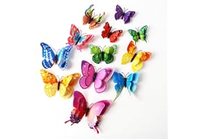 Jisrcha Pack of 60 Butterfly Wall Stickers, Decorative Butterflies, 3D Wall Decoration, Butterflies, Flying Butterfly Decoration for Children's Room Decoration, Curtains, Party (Rainbow)