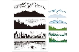 GLOBLELAND Timbro Montagna Timbri Trasparenti Sigillo Montagna e Lago Timbri Journaling in Silicone Trasparente per la Creazione di Biglietti e Decorazioni per Scrapbooking