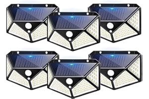 EYESGOOD 6 Paquete Focos LED Exterior Solares 100 LED 3 Modes Luz Solar Exterior Con Sensor de Movimiento, 270° Súper Brillante Impermeable IP65 Luces Solares LED Exterior Jardin, Garajes, Puertas Delanteras
