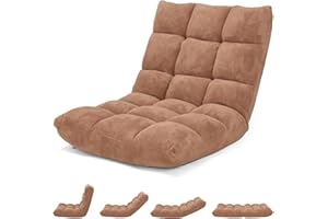 COSTWAY Folding Sofa Chair, 14-Positions Adjustable Lazy Floor Sofa Bed, Single Padded Lounge Sleeper Recliner Floor Chair Seat for Meditation, Gaming and Reading (Beige)